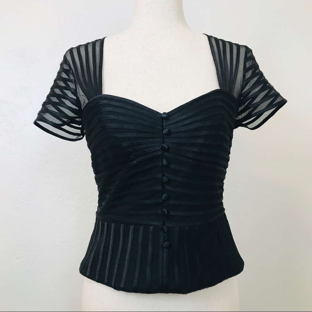 Vintage Victor Costa Black Mesh+Satin Evening Top